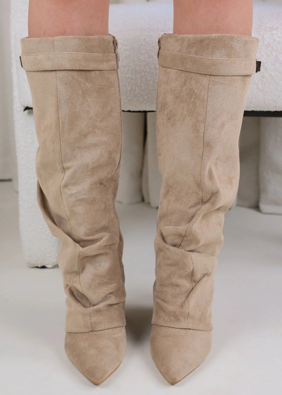 Bottes hautes Lavista en daim souple beige