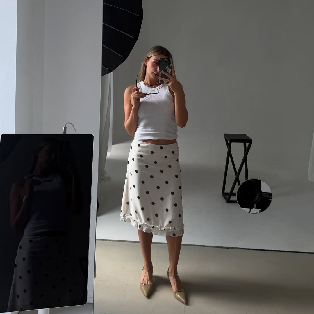 Amira Midi Skirt - Polka dots