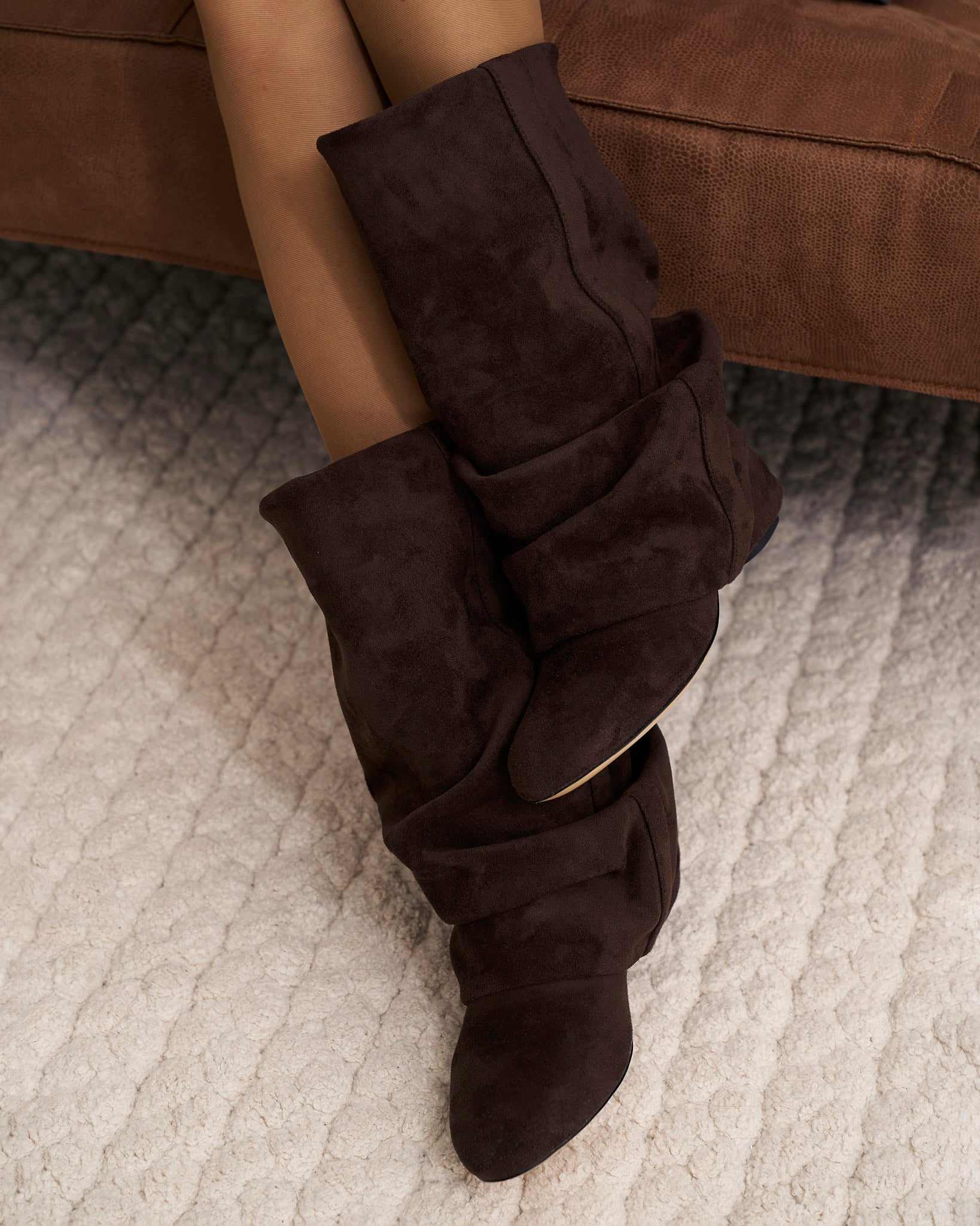 Emilia Slouchy Suede Boots - Dark Chocolate