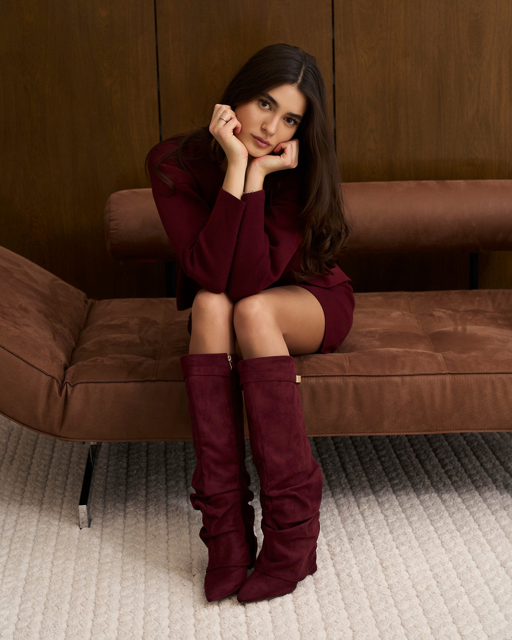 Lavista Slouchy Suede knee high boots - Burgundy