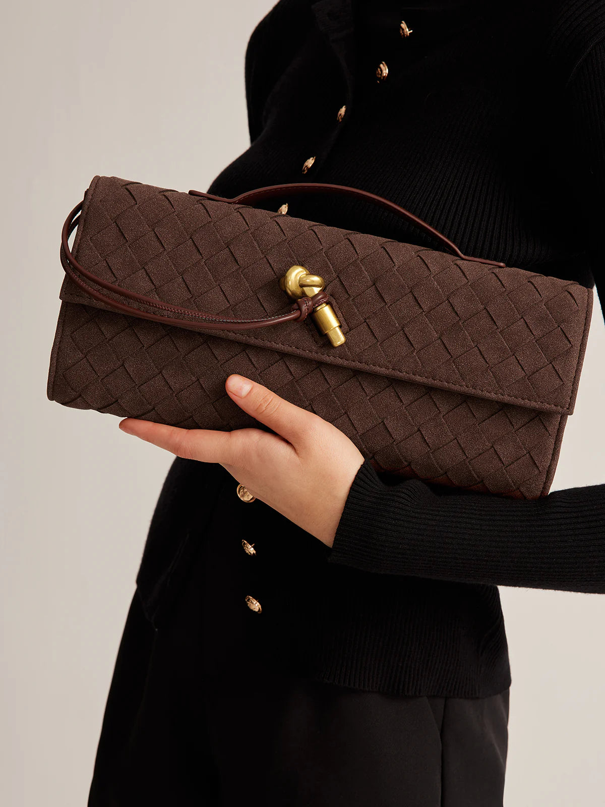 Clutch Emilia aus Wildleder - Kaffee