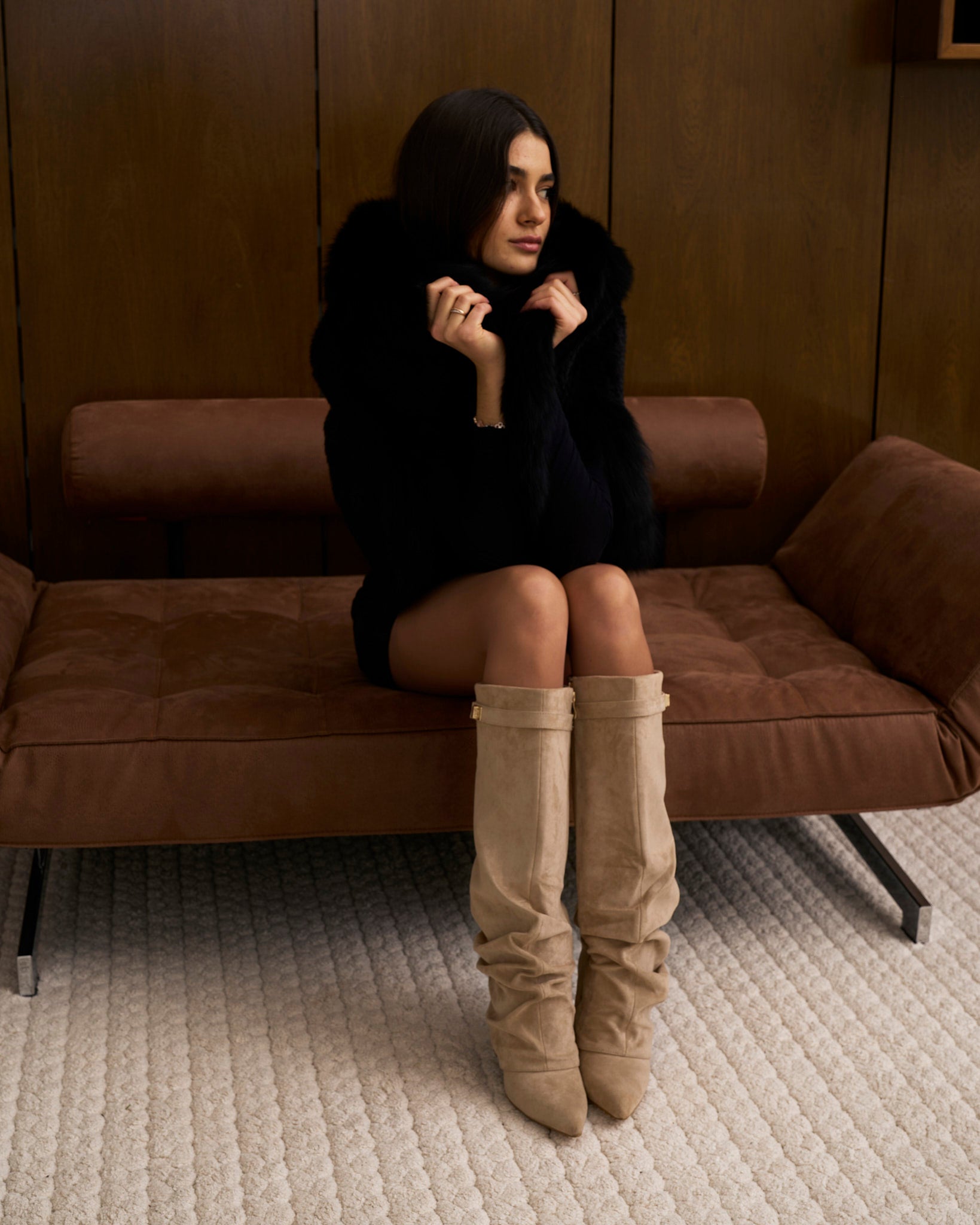 Bottes hautes Lavista en daim souple beige