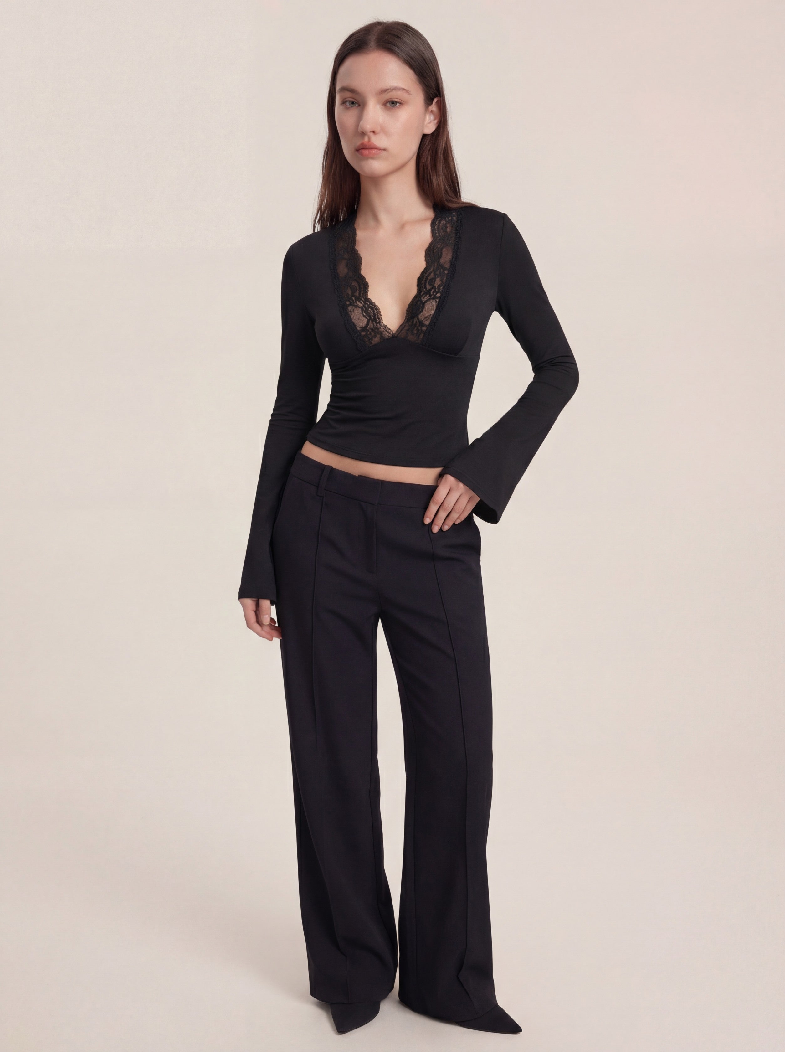 Maya Long Sleeve Lace Top - Black