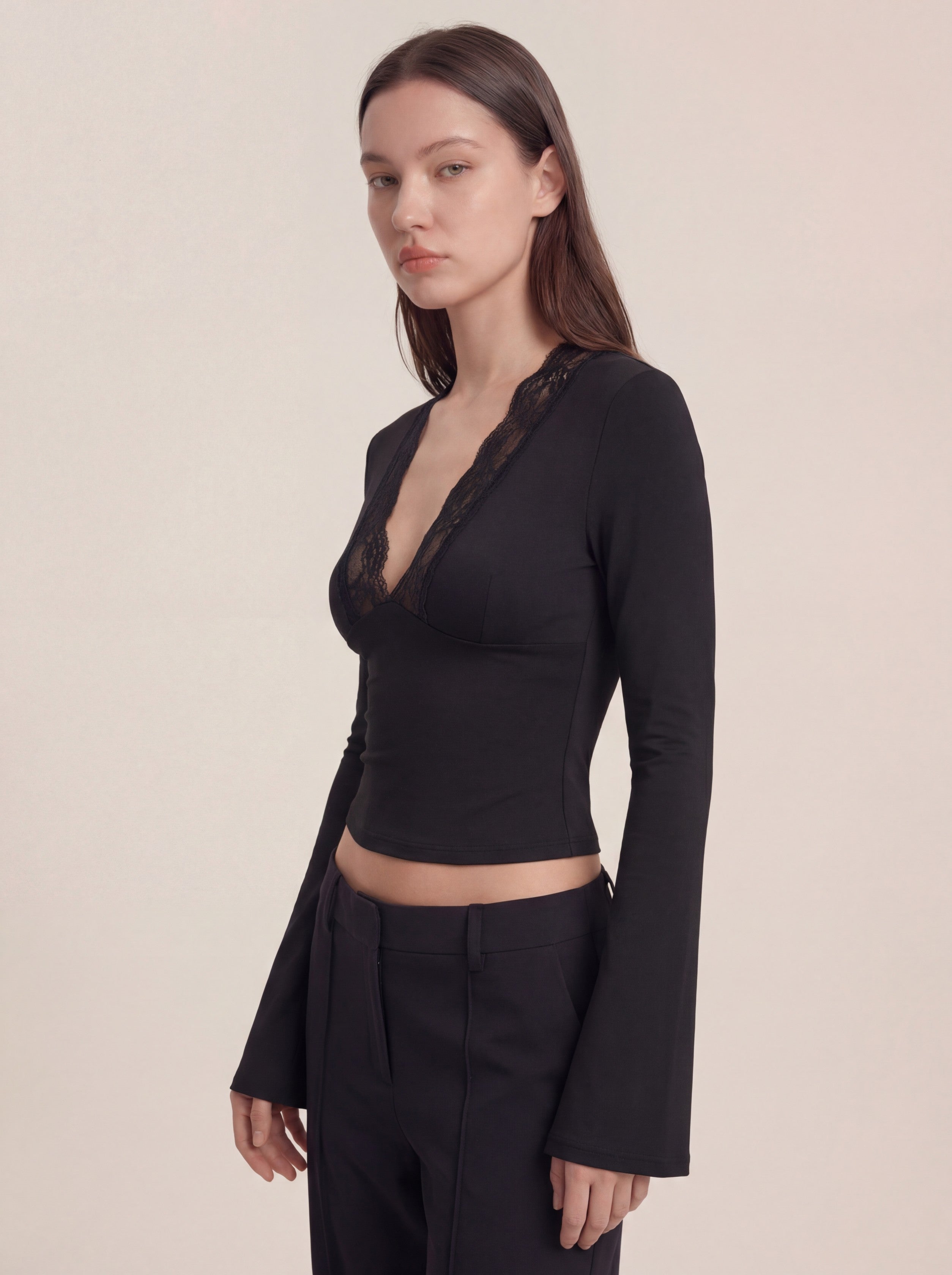 Maya Long Sleeve Lace Top - Black