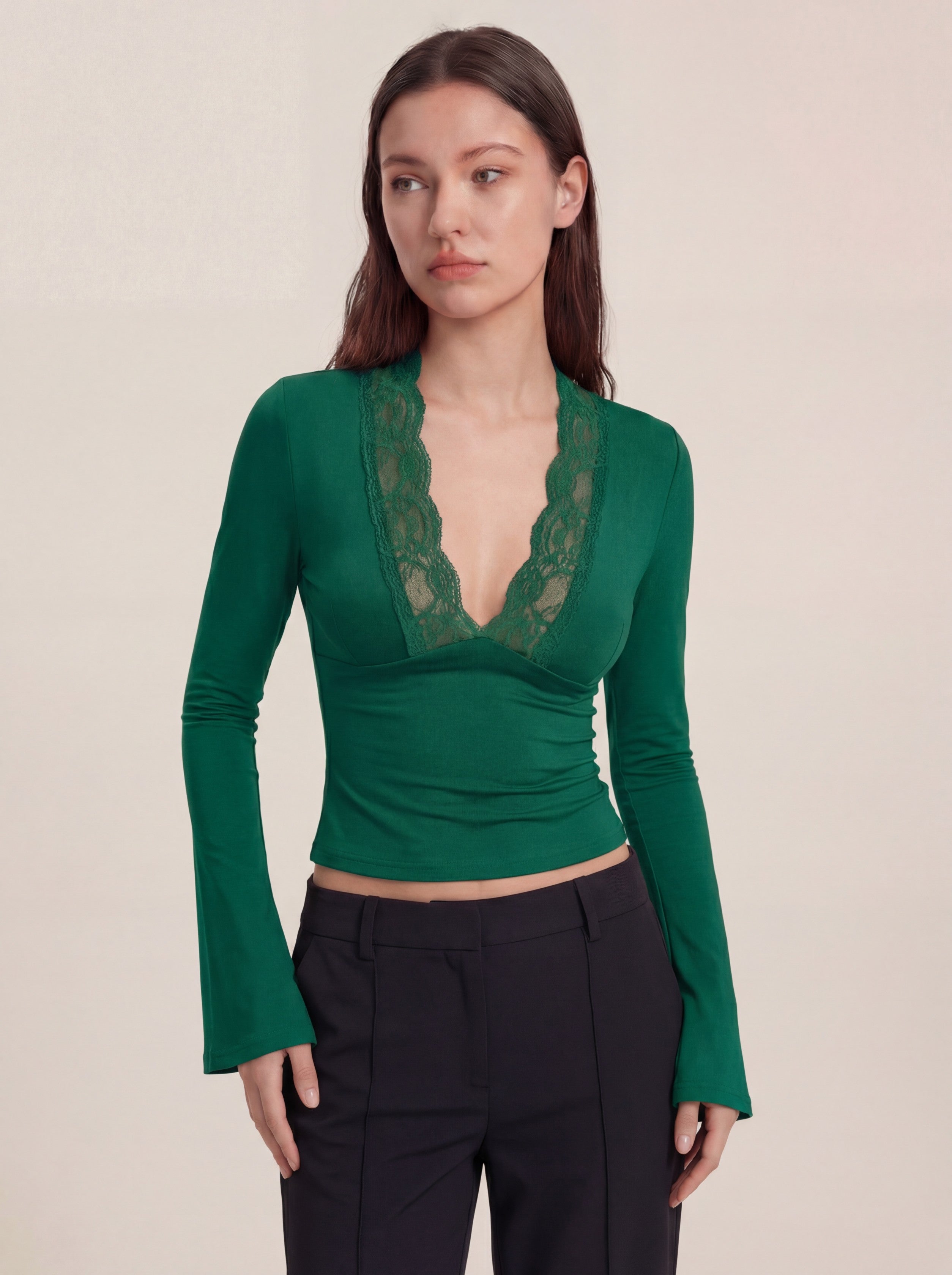 Maya Long Sleeve Lace Top - Green