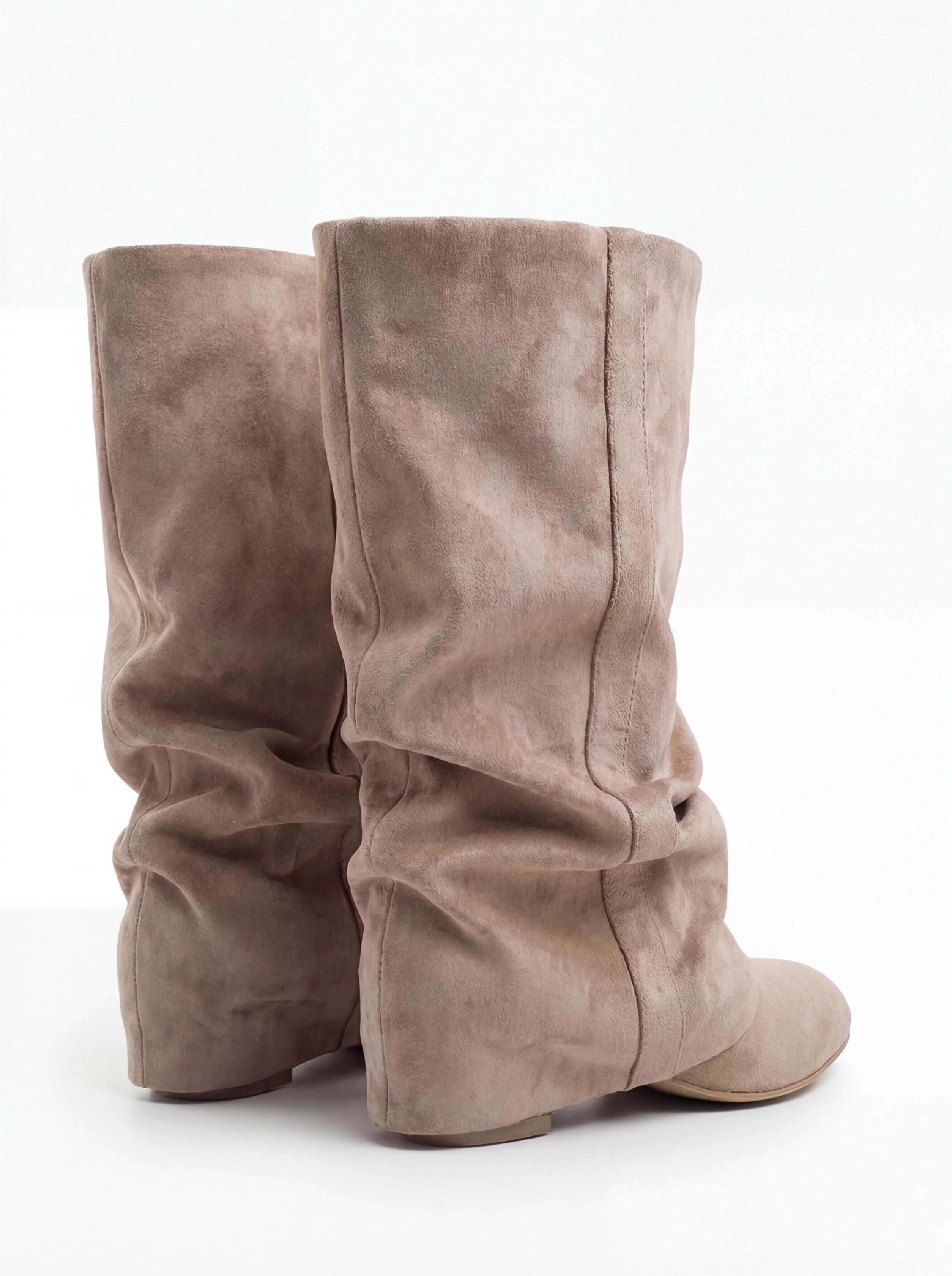 Emilia Slouchy Suede Boots - Beige