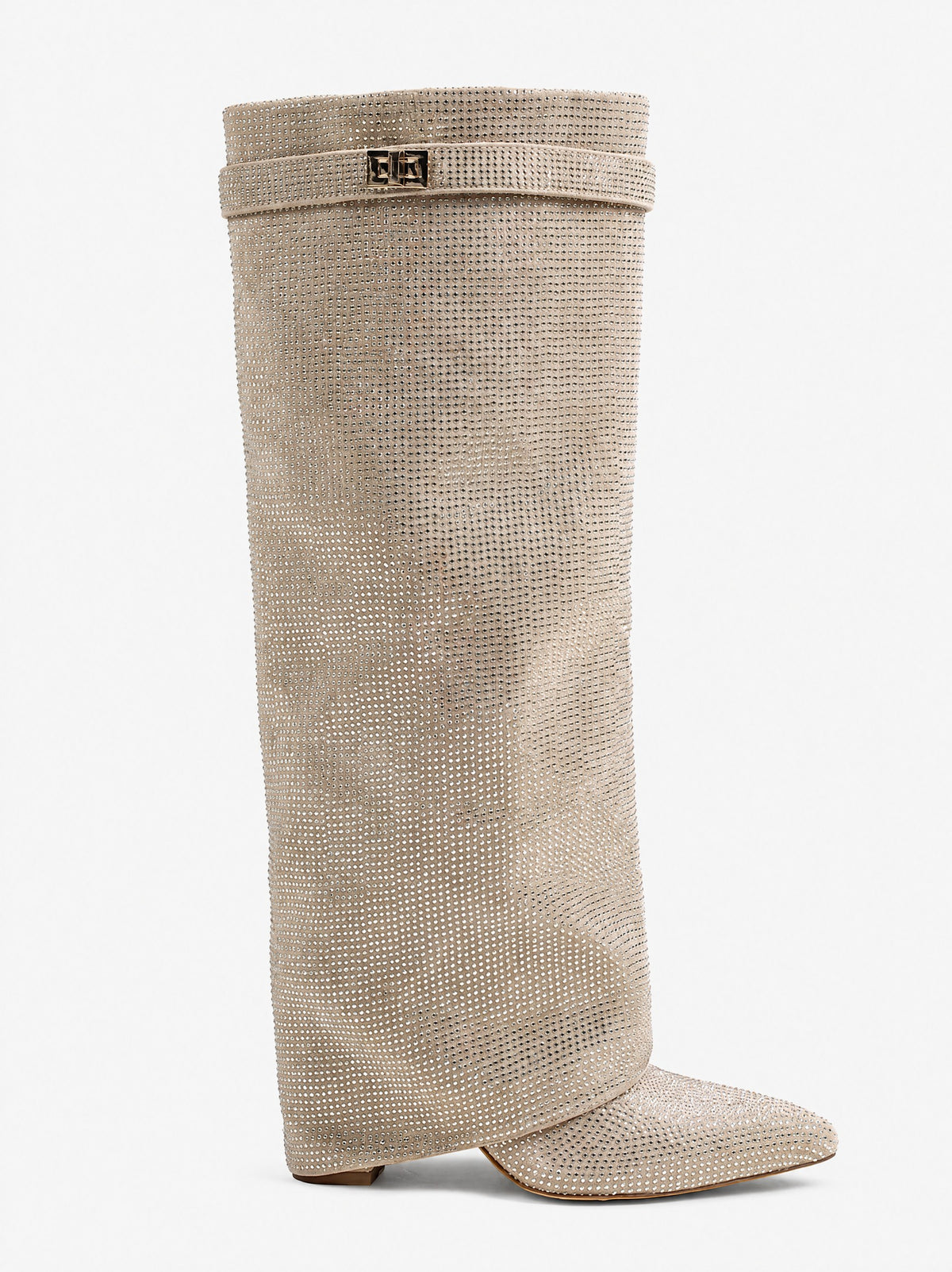 Diva Sequin Knee High Boots - Beige