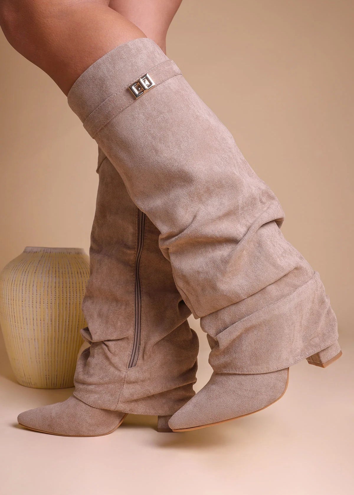 Lavista Slouchy Suede knee high boots Beige