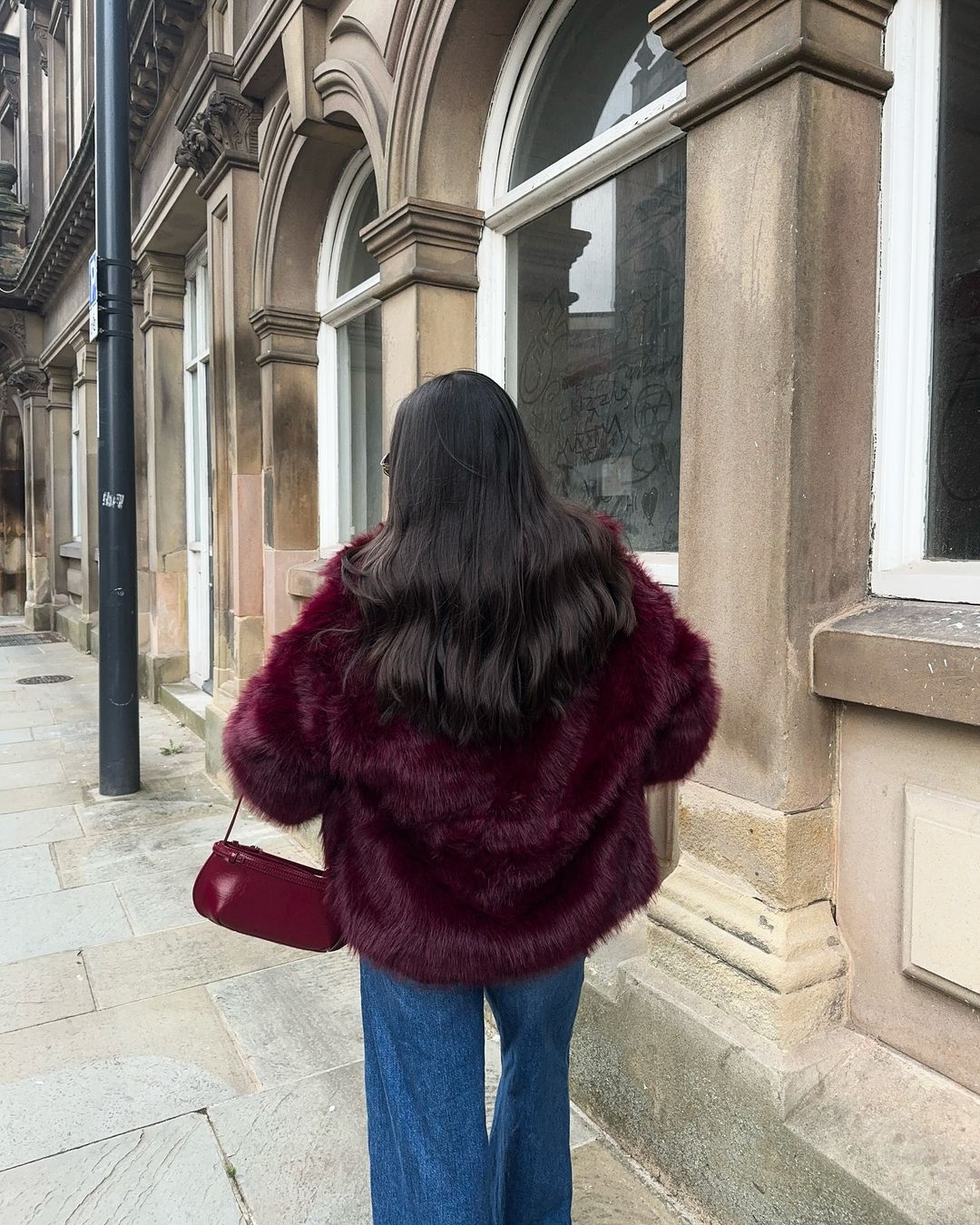 Faux fur coat - Burgundy