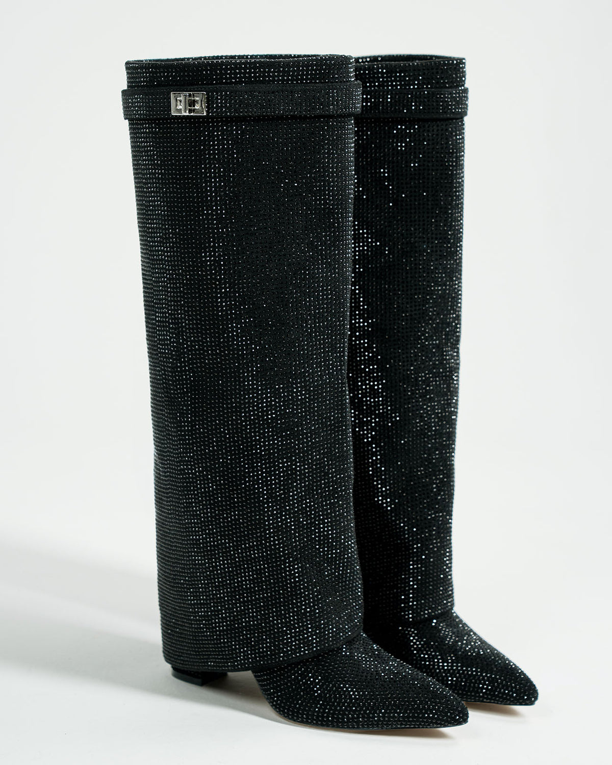 Diva Sequin Knee High Boots - Black