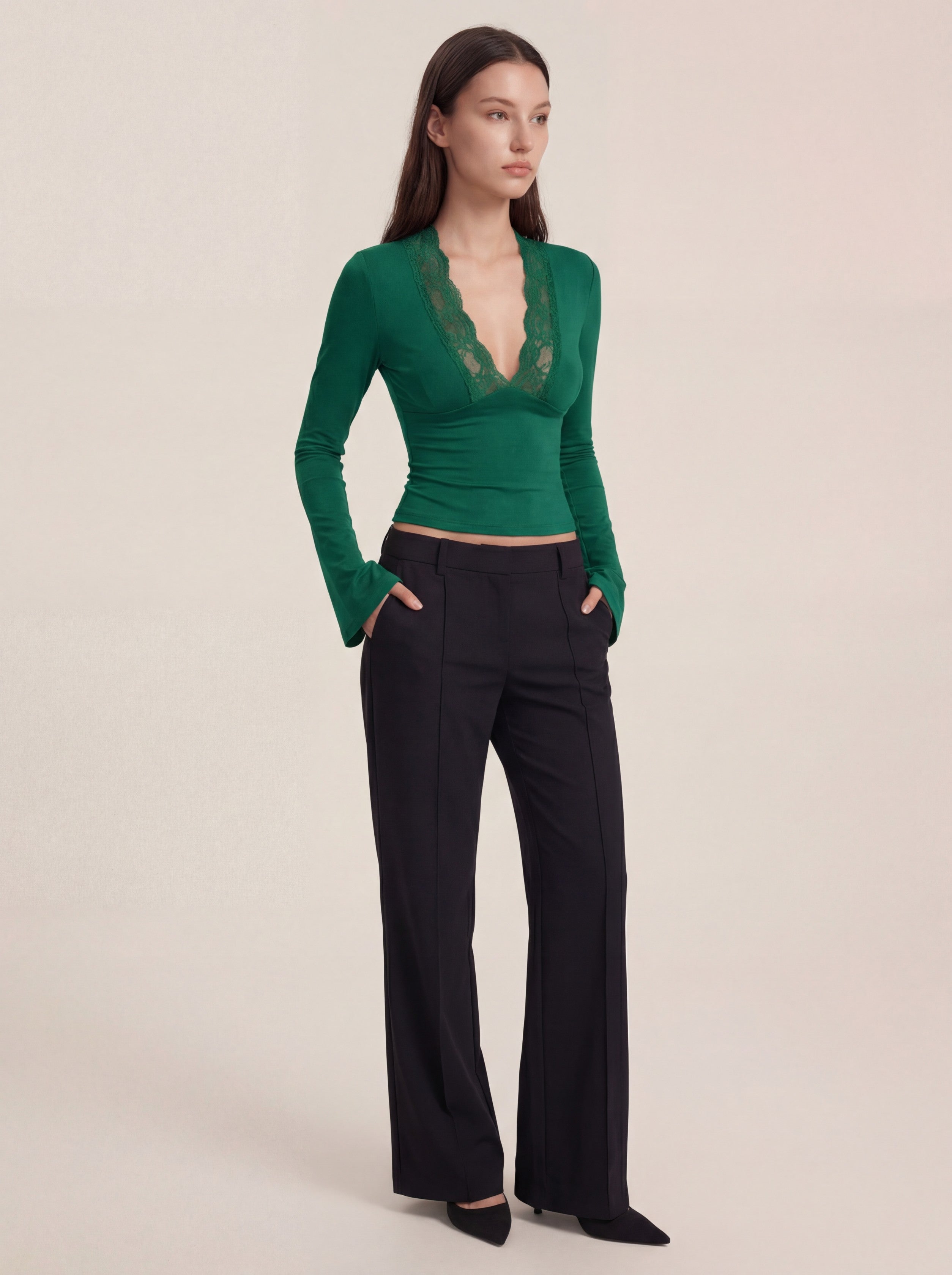 Maya Long Sleeve Lace Top - Green