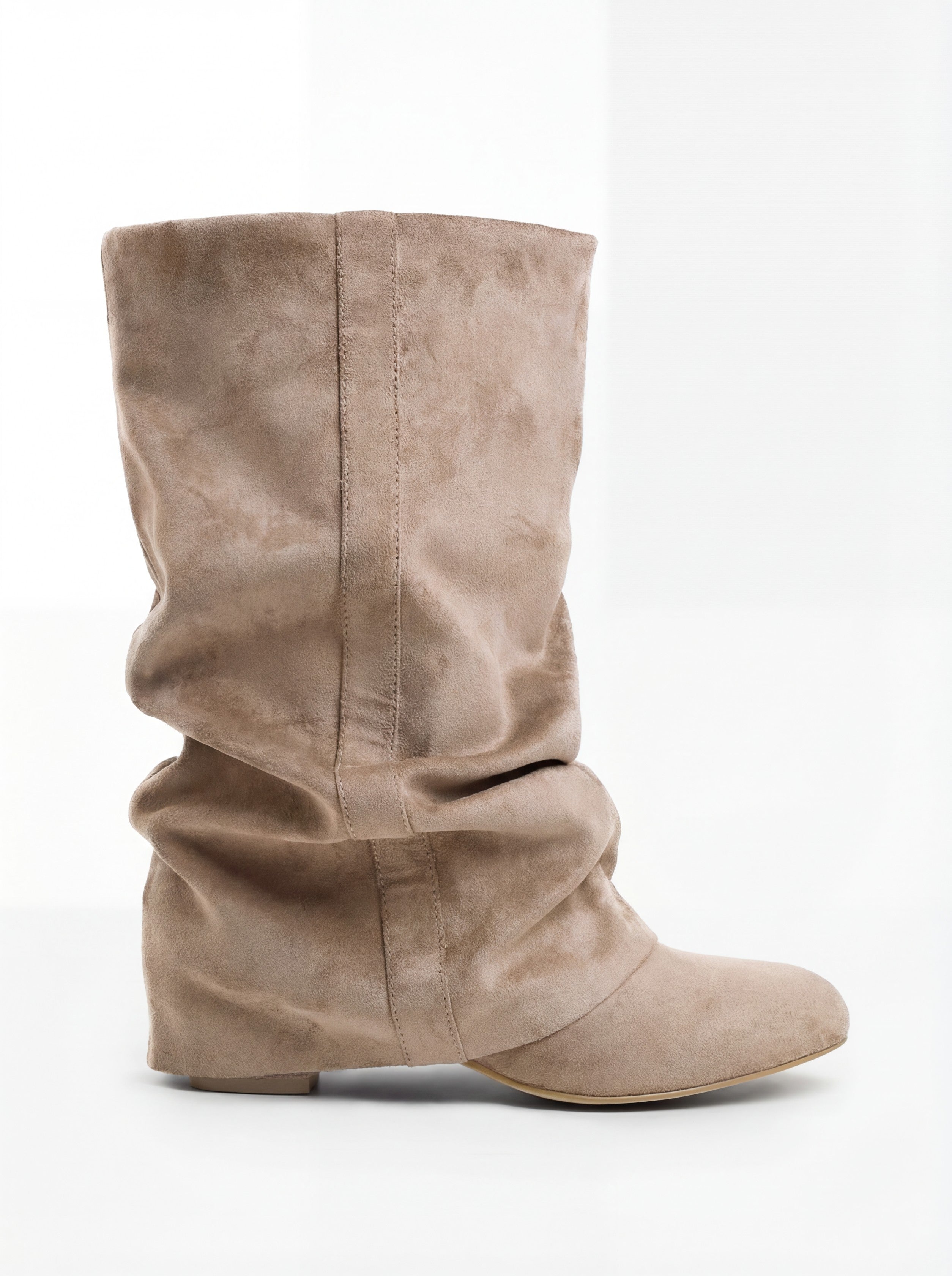 Emilia Slouchy Suede Boots - Beige