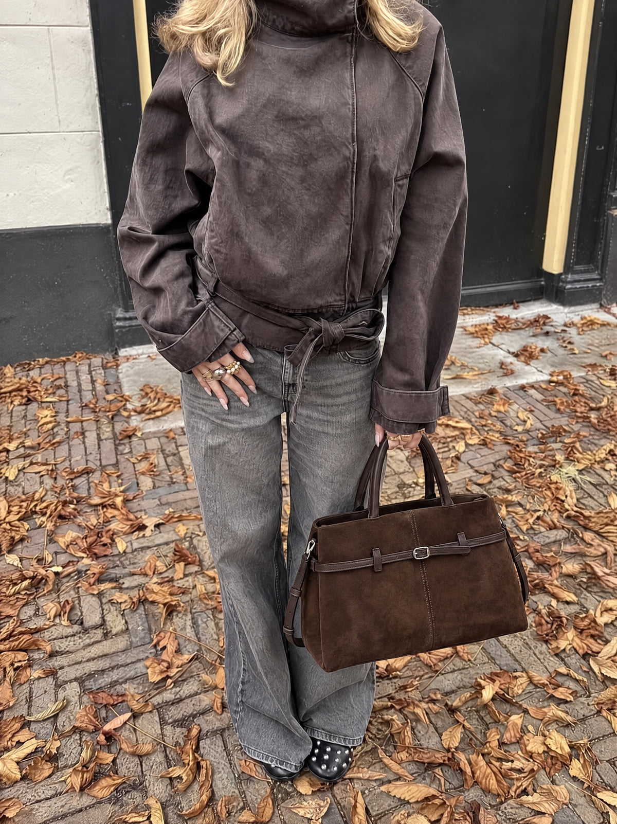 Bella Suede Bag – Dark Brown