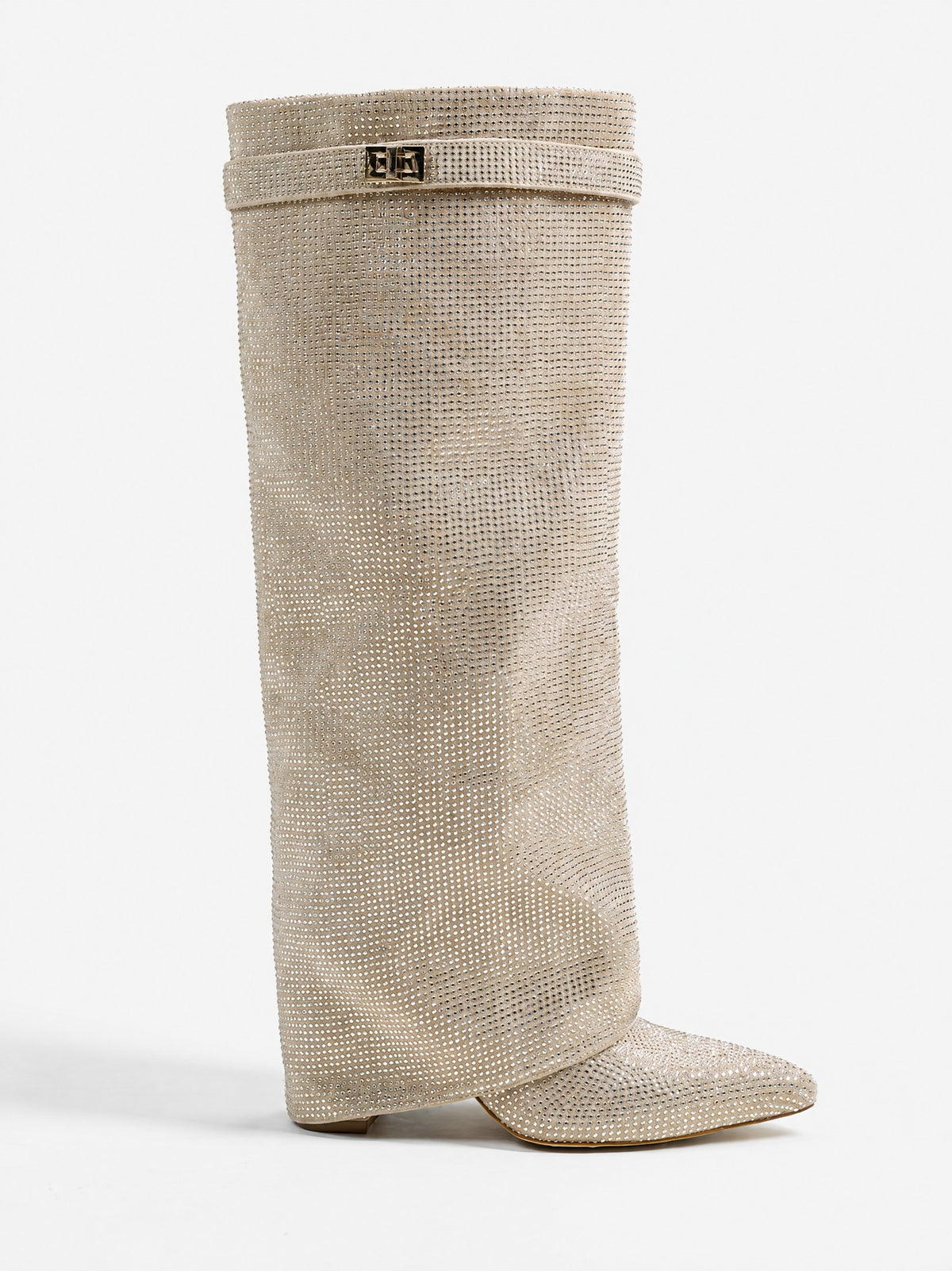 Diva Sequin Knee High Boots - Beige