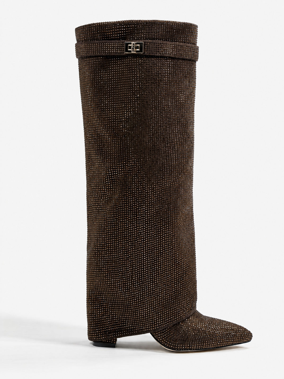 Diva Sequin Knee High Boots - Brown