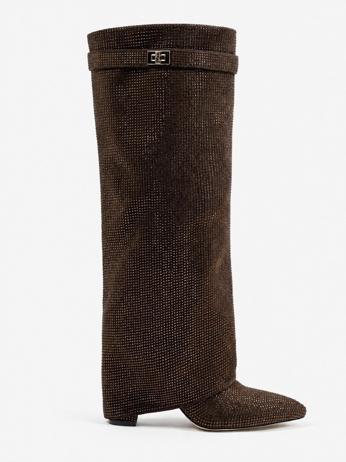 Diva Sequin Knee High Boots - Brown